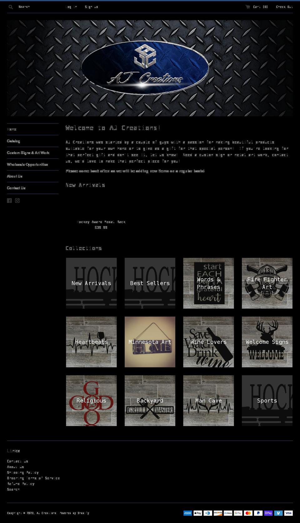 ajcreationsmn.com shopify website screenshot