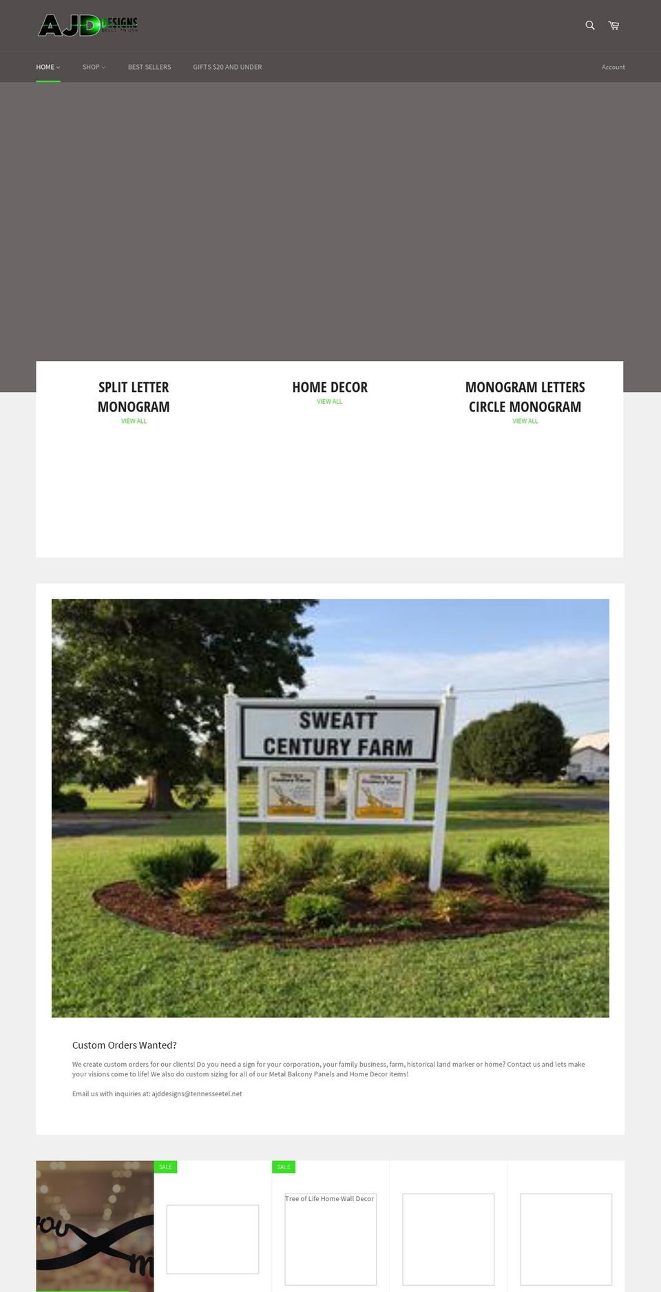 ajddesigns.net shopify website screenshot