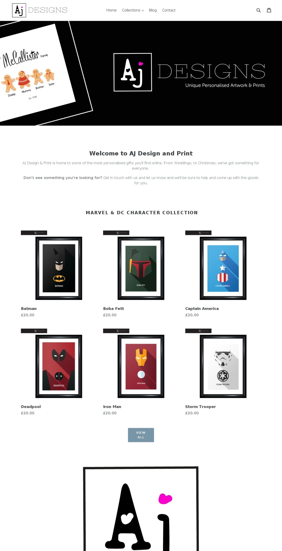 ajdesignprint.co.uk shopify website screenshot