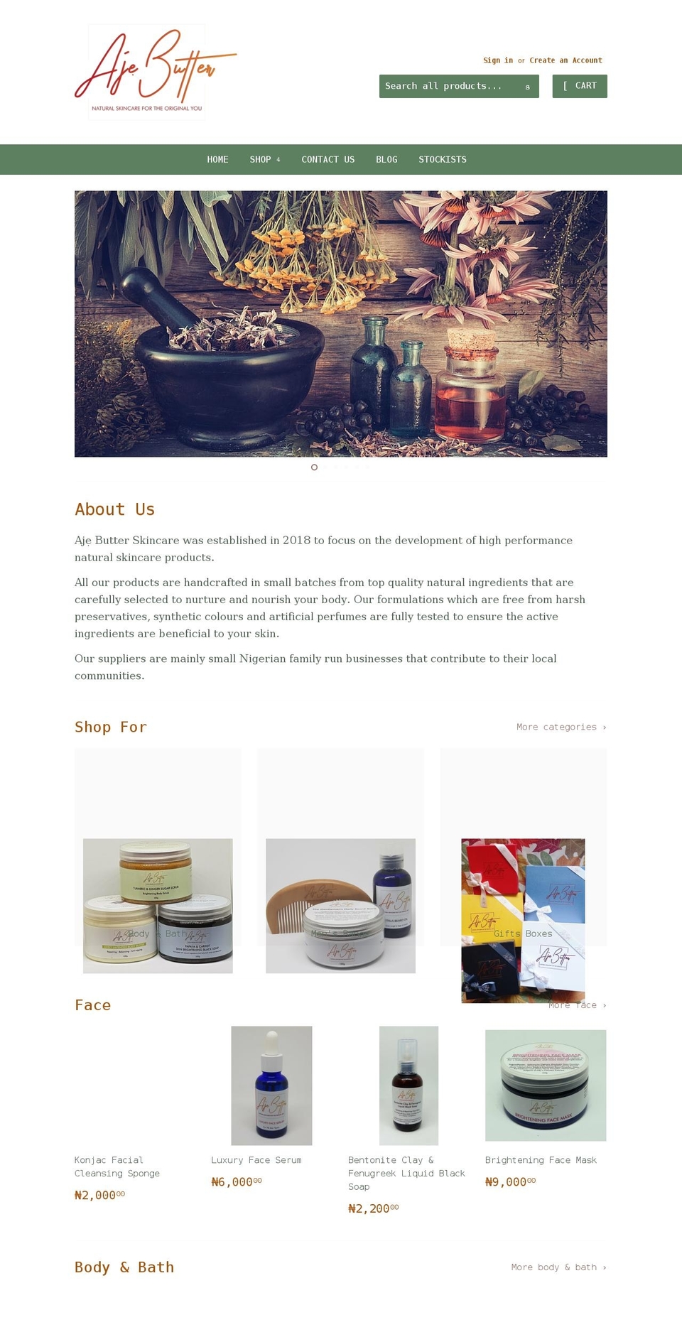 ajebutterskincare.com shopify website screenshot