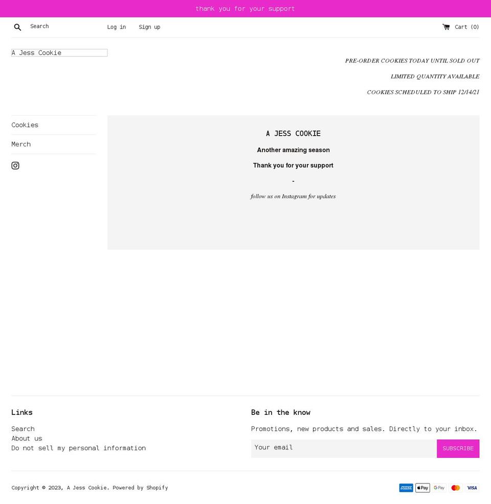ajesscookie.com shopify website screenshot