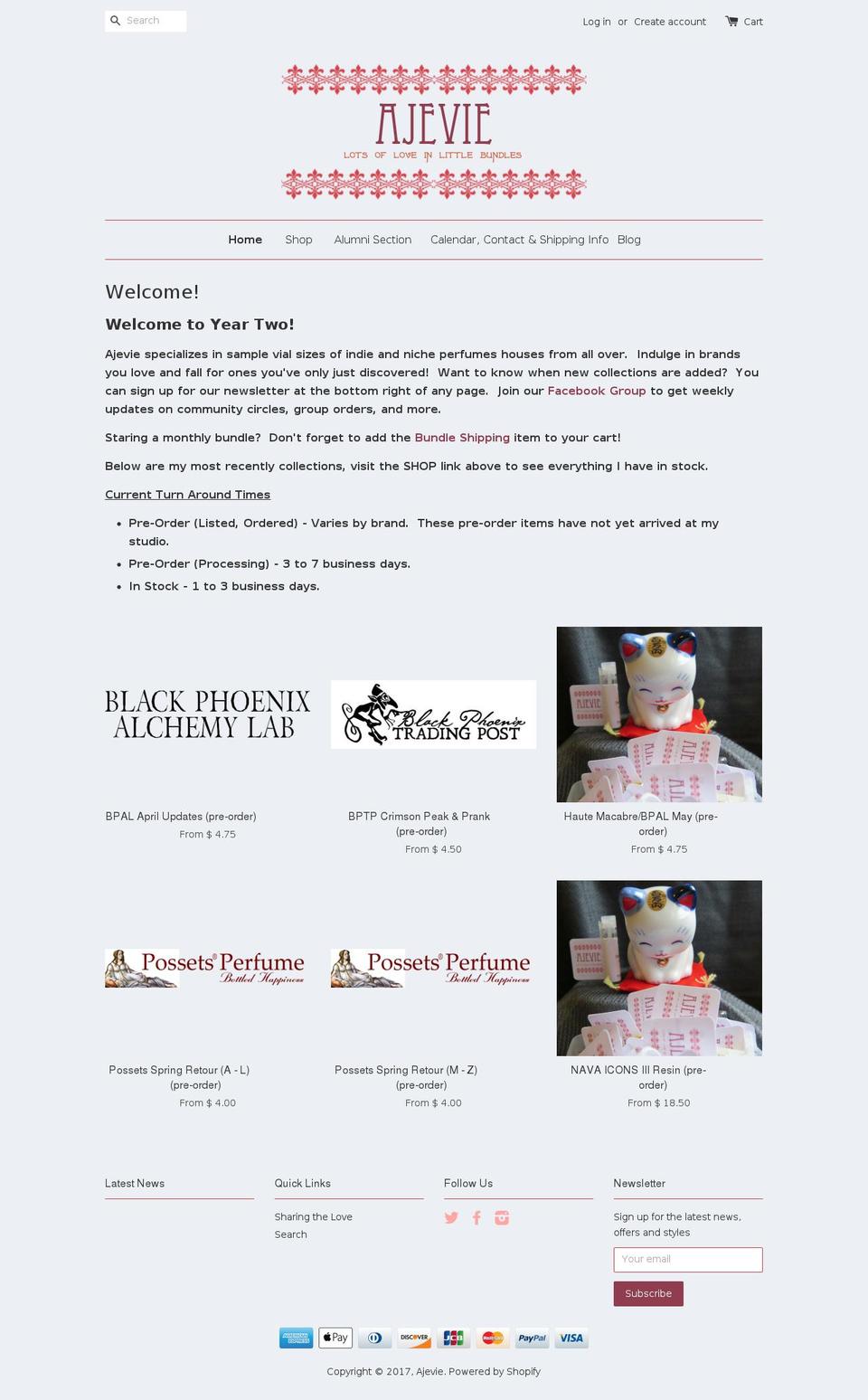 ajevie.com shopify website screenshot