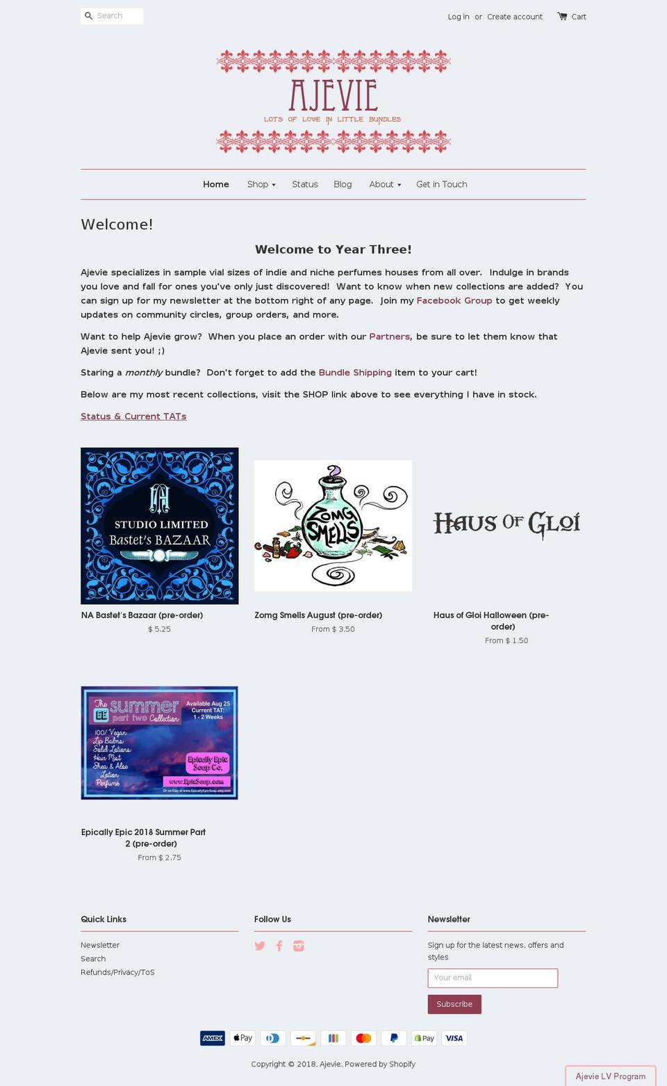 ajevies.myshopify.com shopify website screenshot