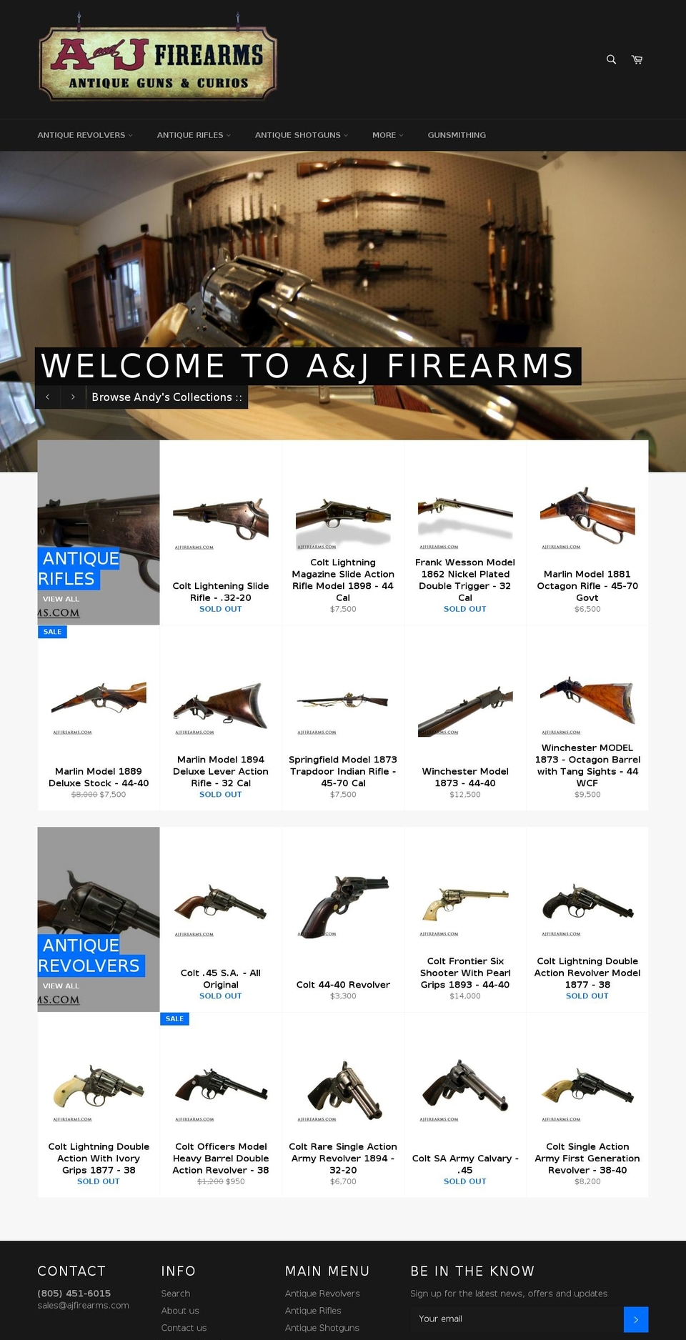 ajfirearms.com shopify website screenshot