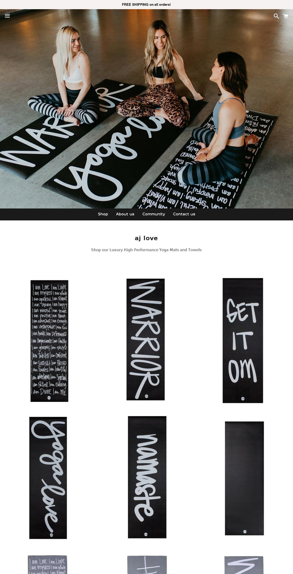 ajloveyoga.com — Shopify storefront screenshot