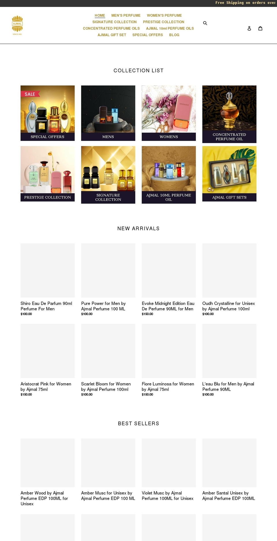 ajmalperfumeus.com shopify website screenshot
