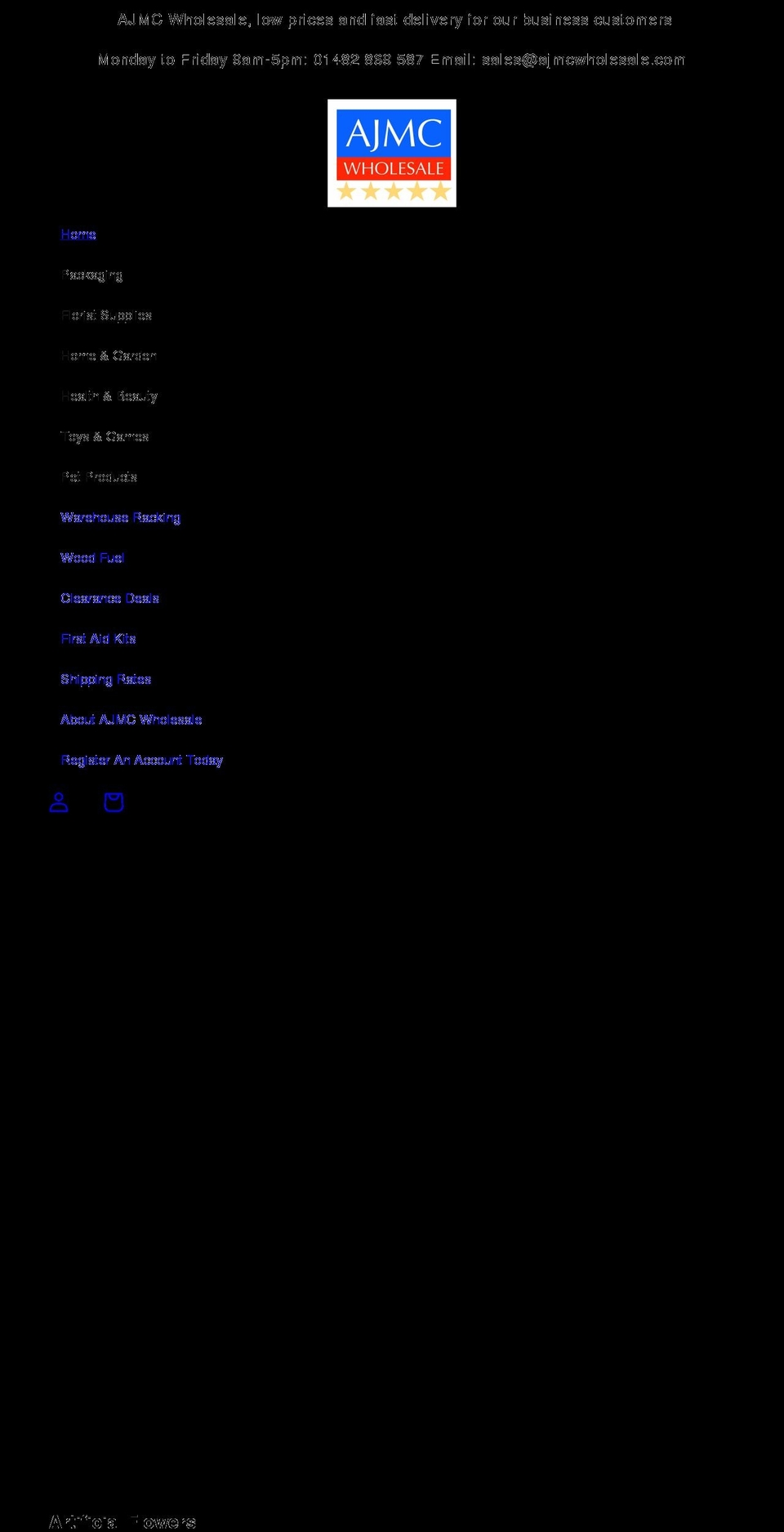 ajmcwholesale.com shopify website screenshot