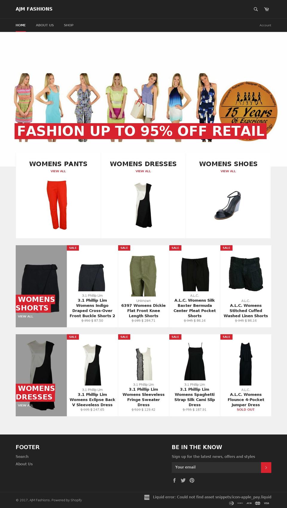 ajmfashions.com shopify website screenshot