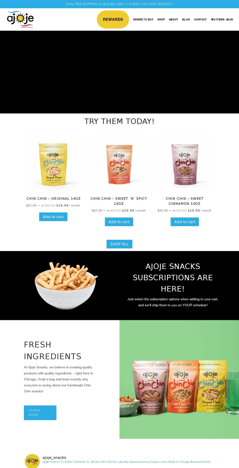 ajojesnacks.com shopify website screenshot