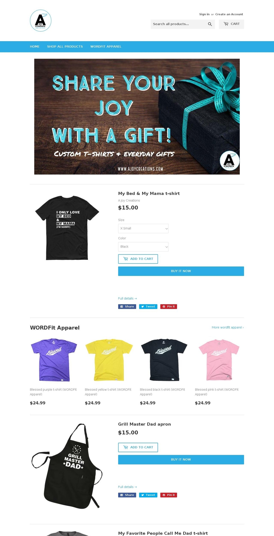ajoycreations.com — Shopify storefront screenshot