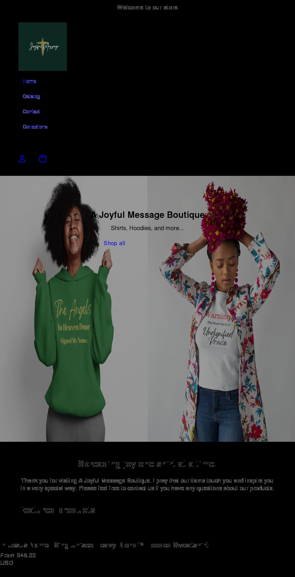 ajoyfulmessage.com shopify website screenshot