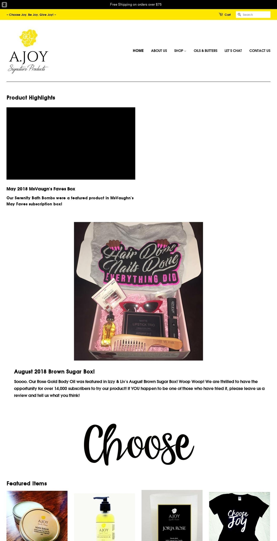 ajoysignatureproducts.com — Shopify storefront screenshot