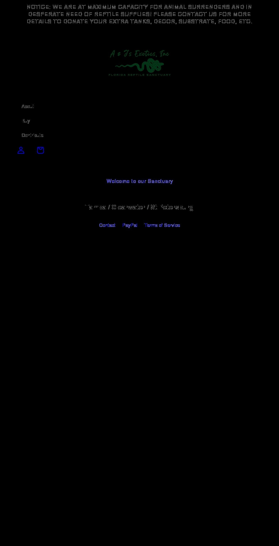 ajsexotics.org shopify website screenshot