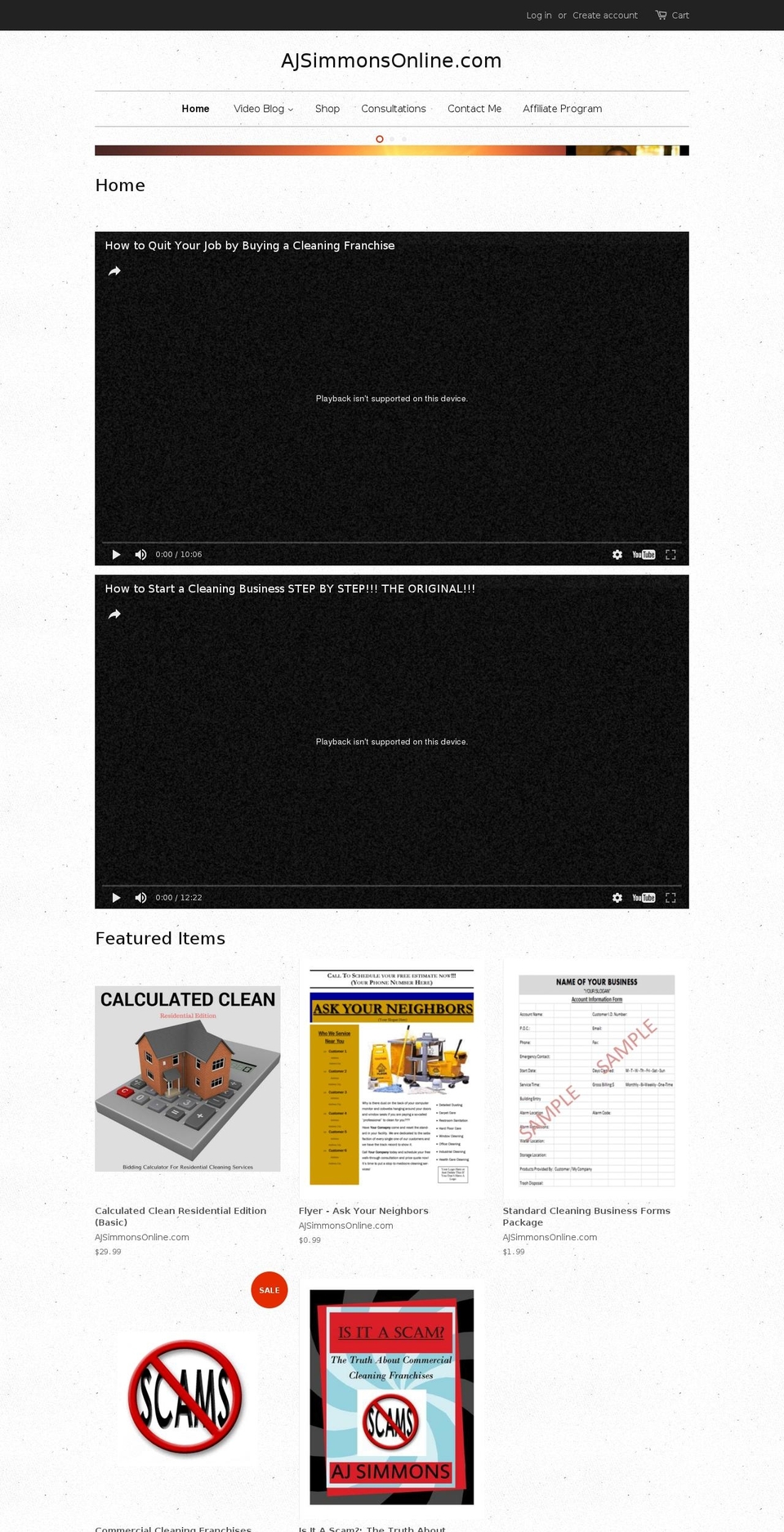 ajsimmonsonline.com shopify website screenshot