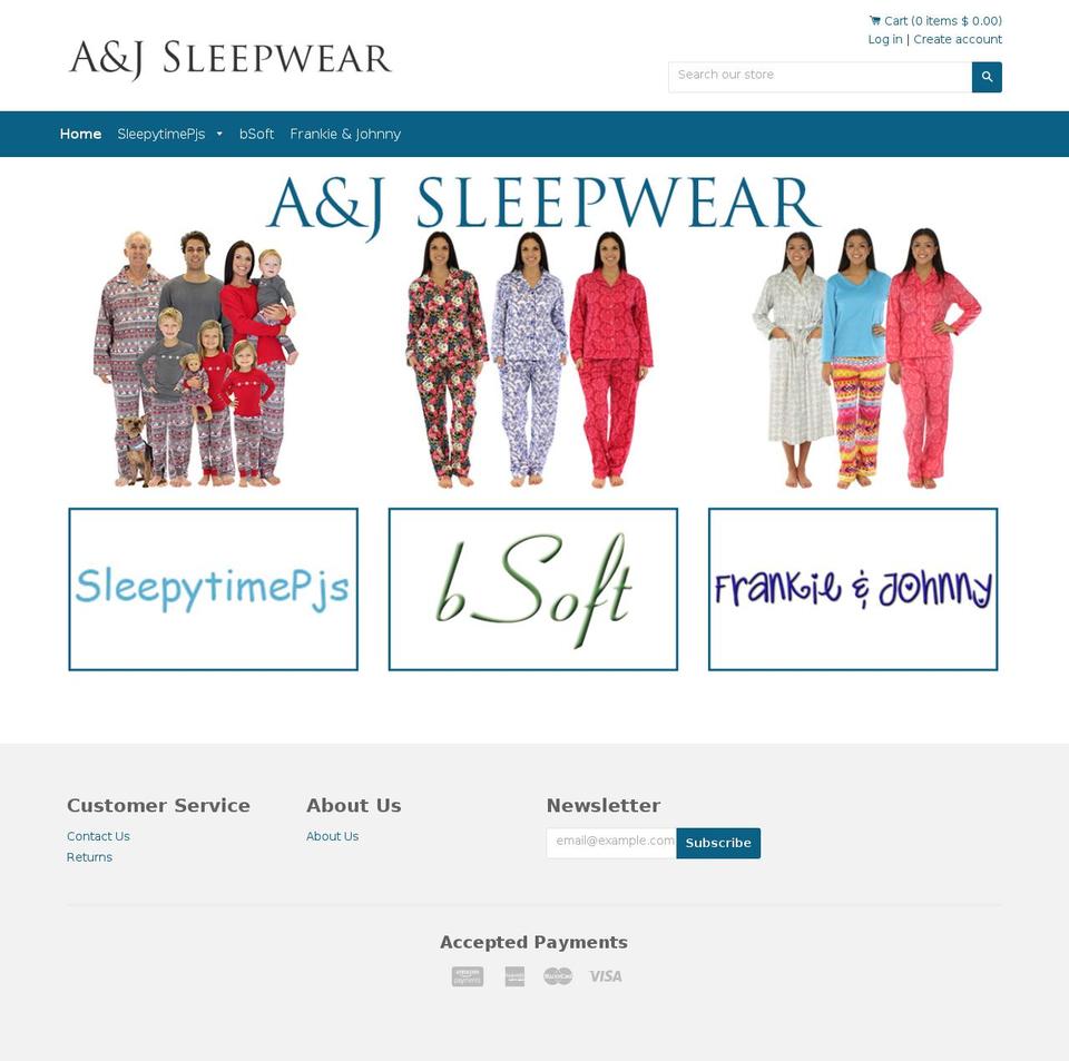 ajsleepwear.com shopify website screenshot