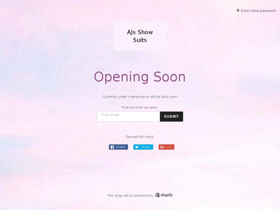 ajsshowsuits.com shopify website screenshot