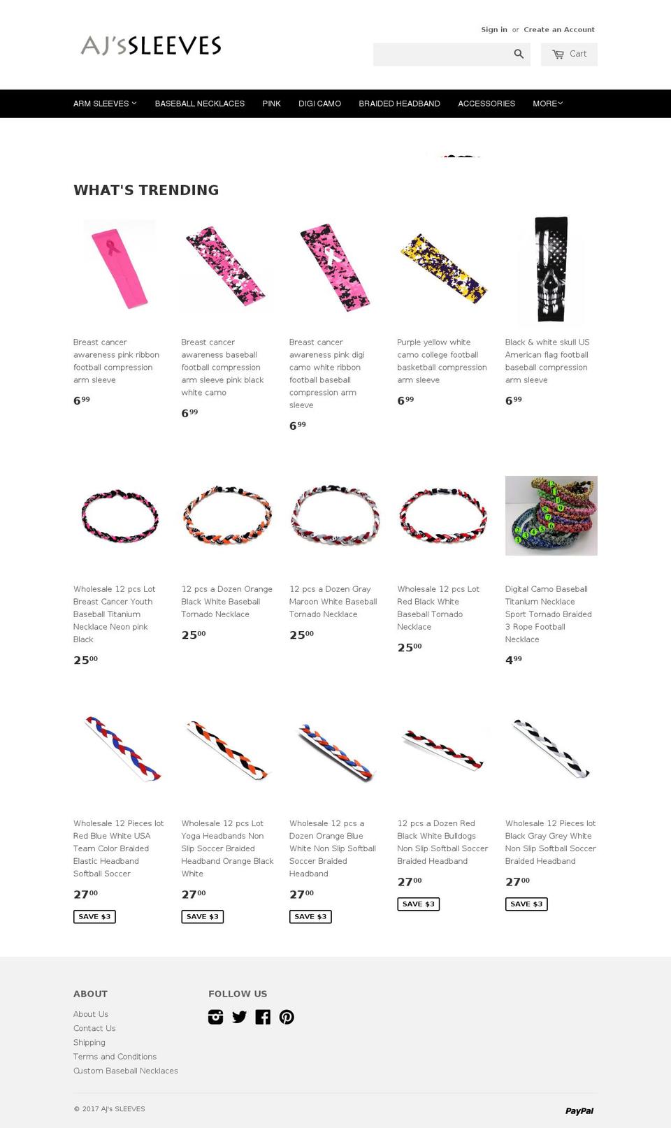 ajssleeves.com shopify website screenshot