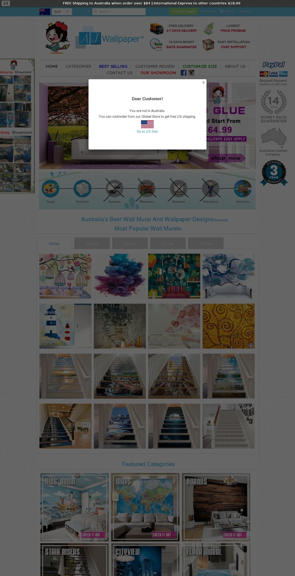 ajwallpaper.com.au shopify website screenshot