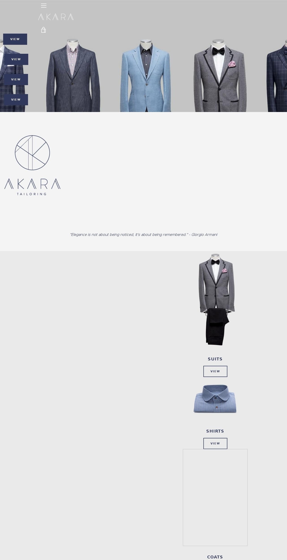 akaratailoring.com shopify website screenshot