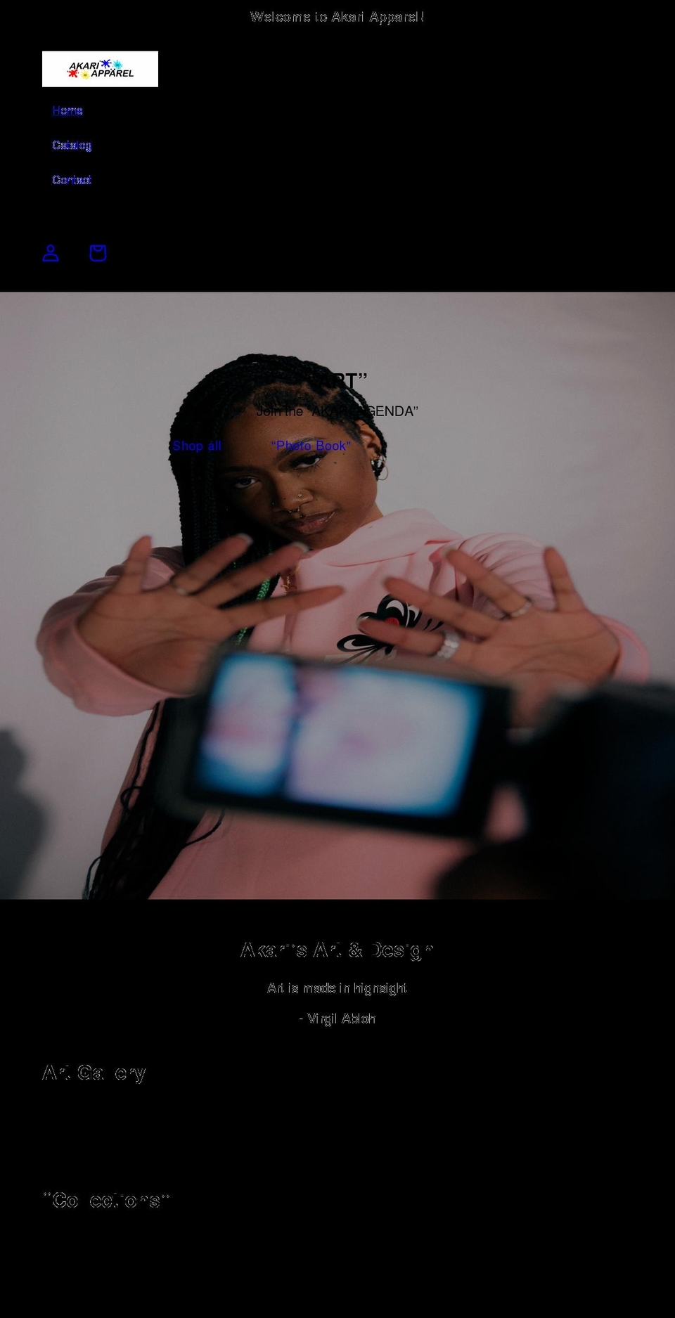 akariapparel.com shopify website screenshot
