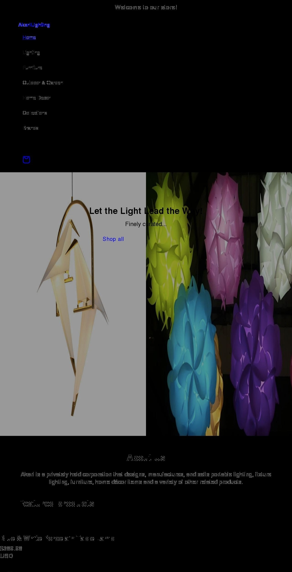 akarilighting.com shopify website screenshot