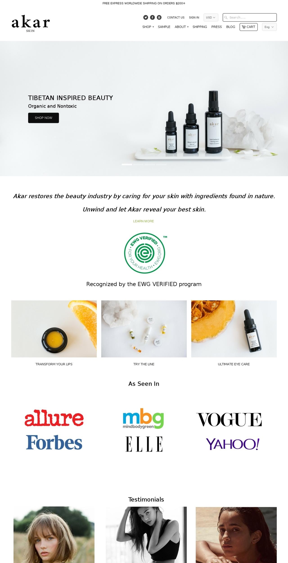 akarskin.com shopify website screenshot