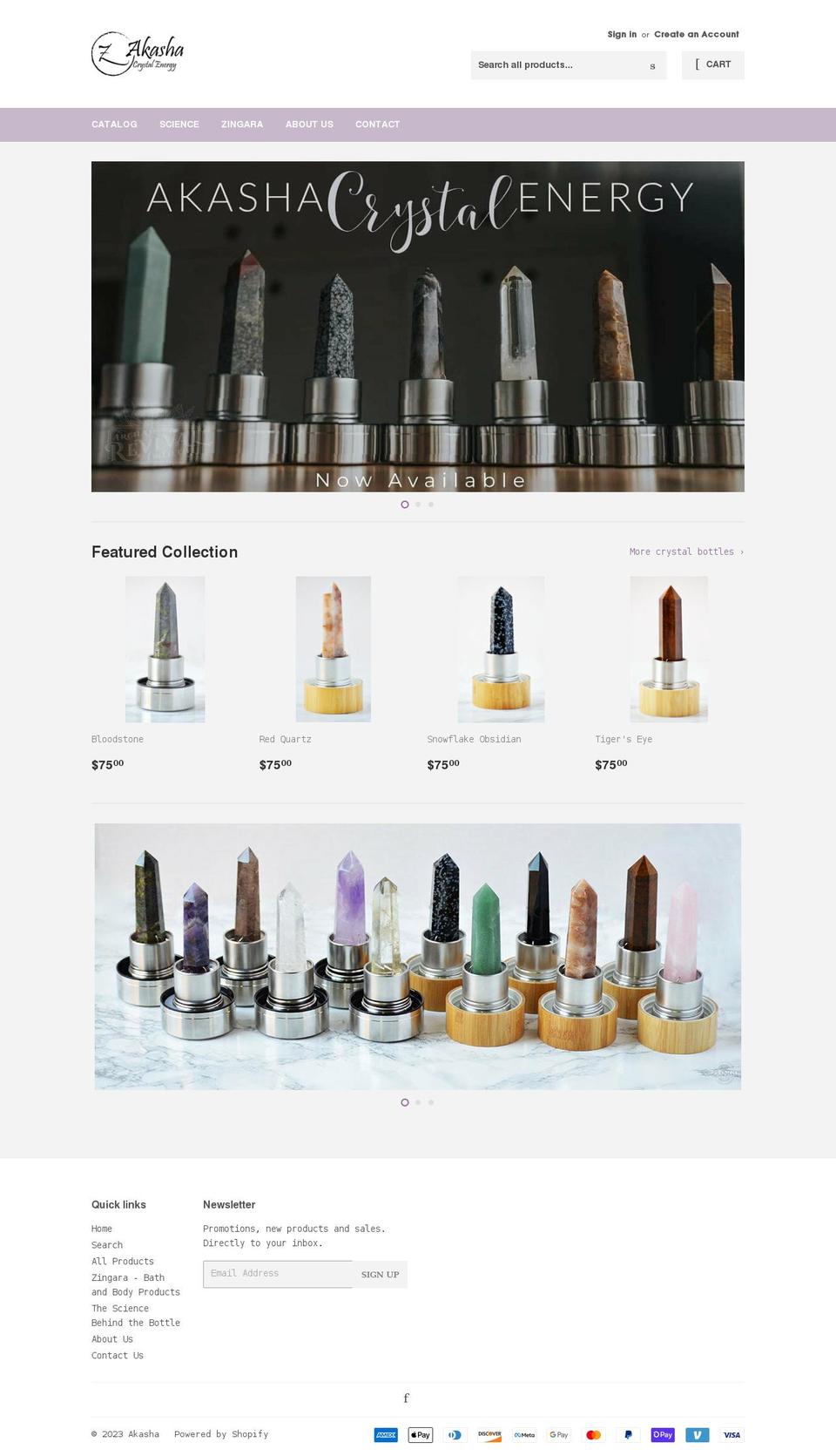 akashacrystalenergy.com shopify website screenshot