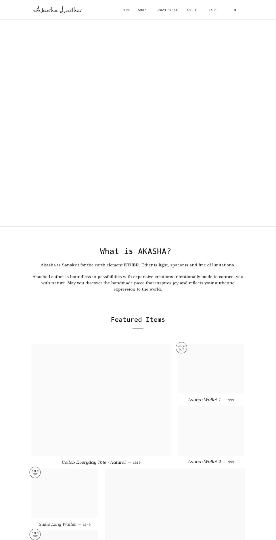 akashaleather.com shopify website screenshot