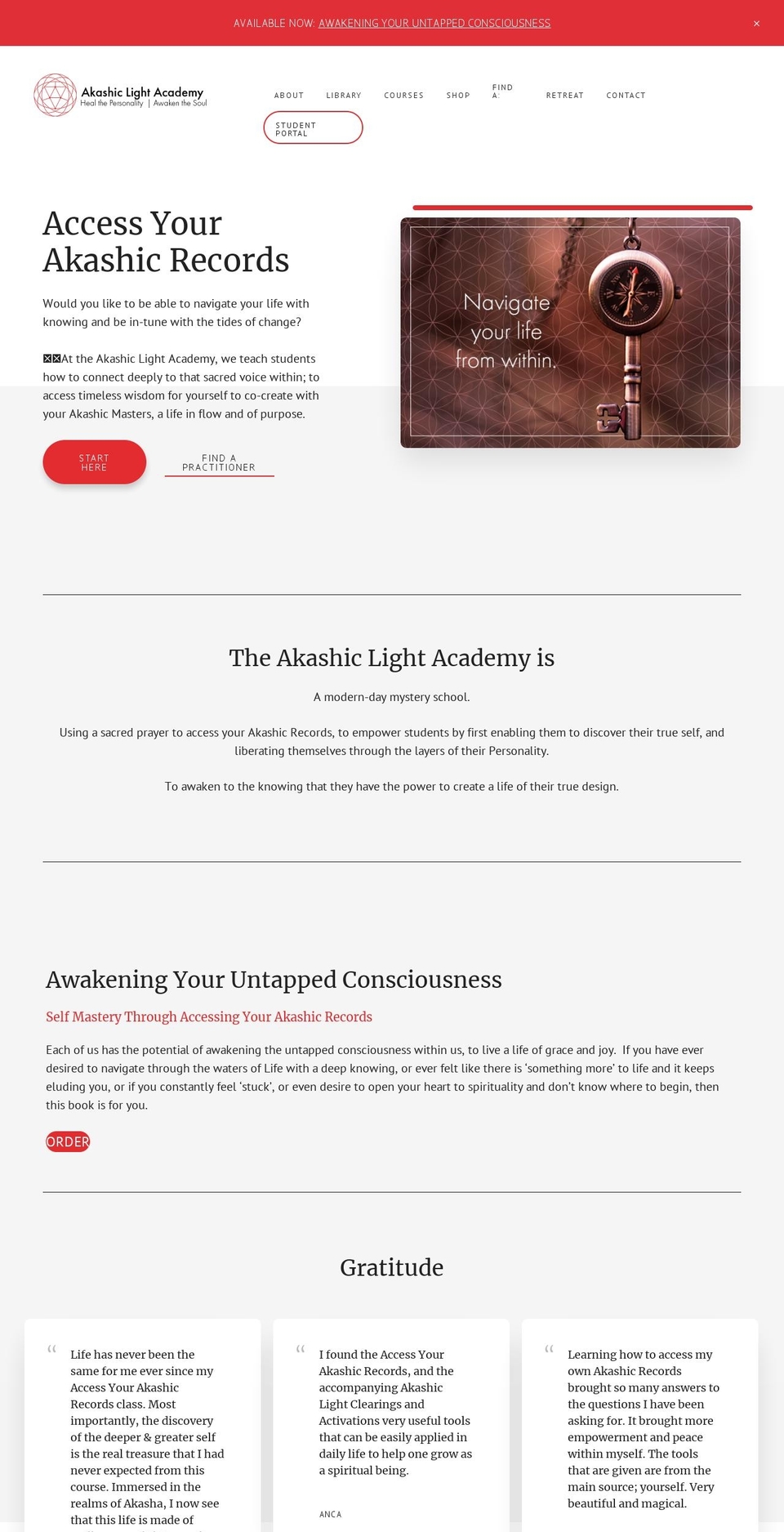 The Akashic Light Academy Shopify theme site example akashiclightacademy.com