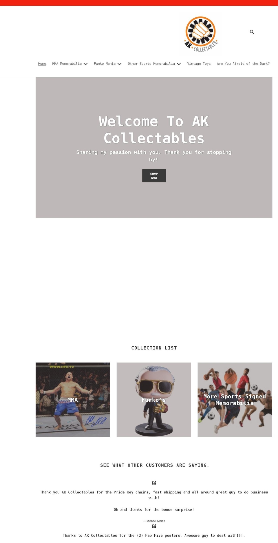 akcollectable.com shopify website screenshot