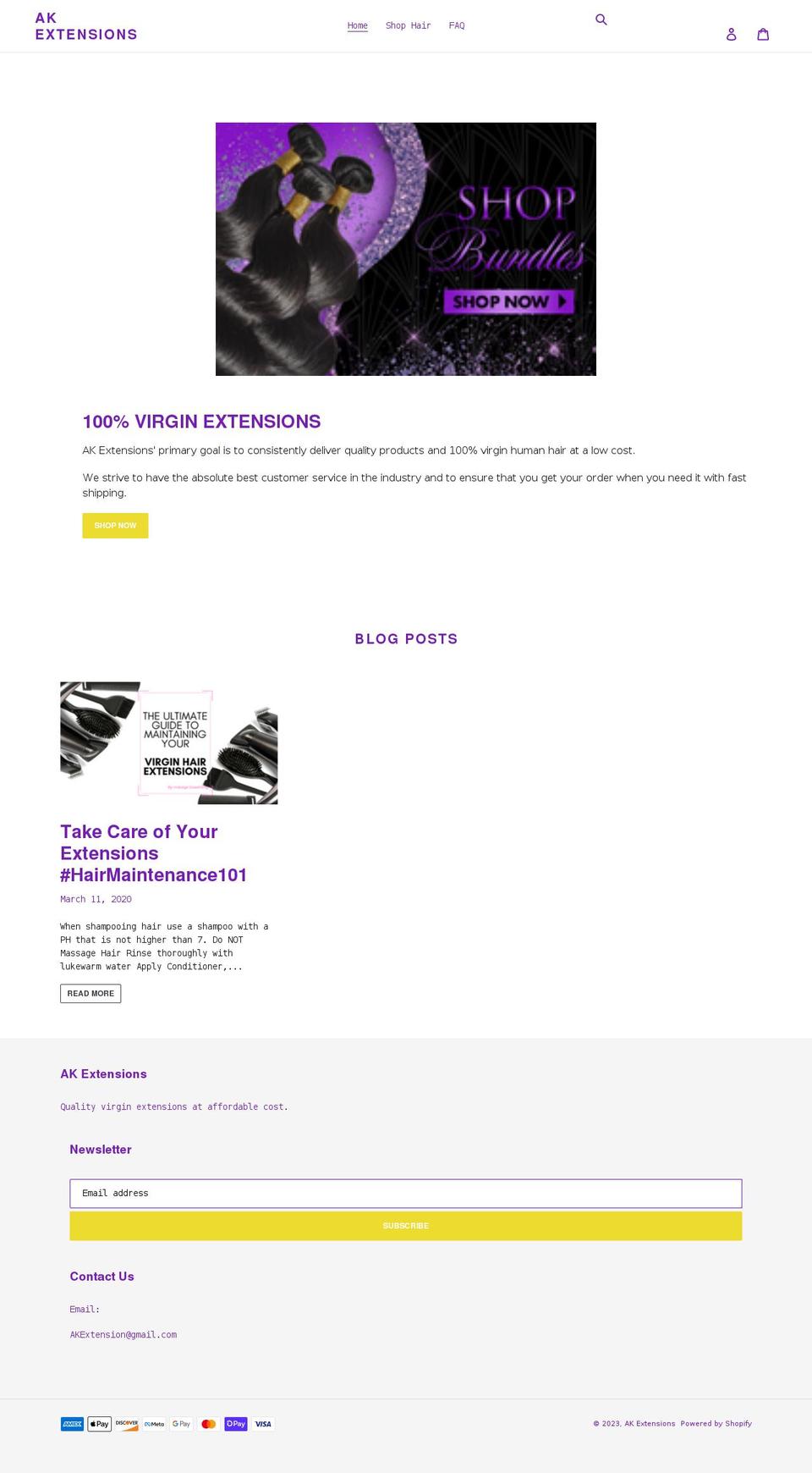 akextensions.com shopify website screenshot