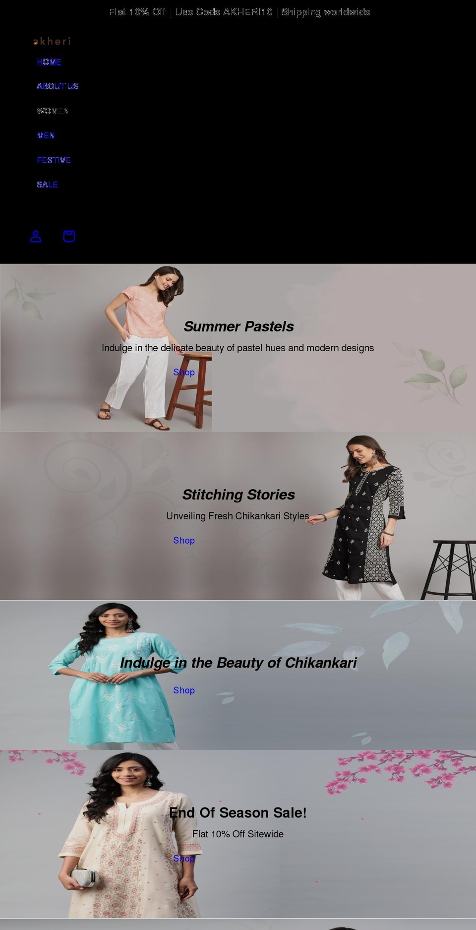 akheri.in shopify website screenshot