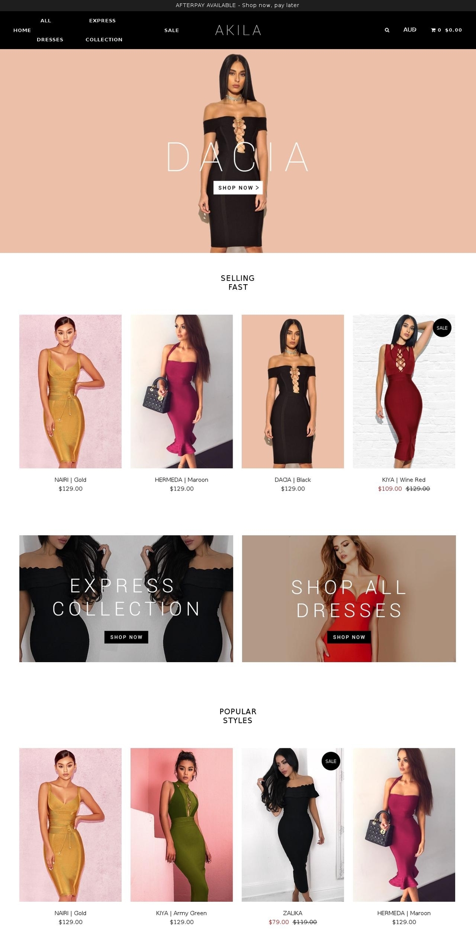 akilaclothing.com — Shopify storefront screenshot