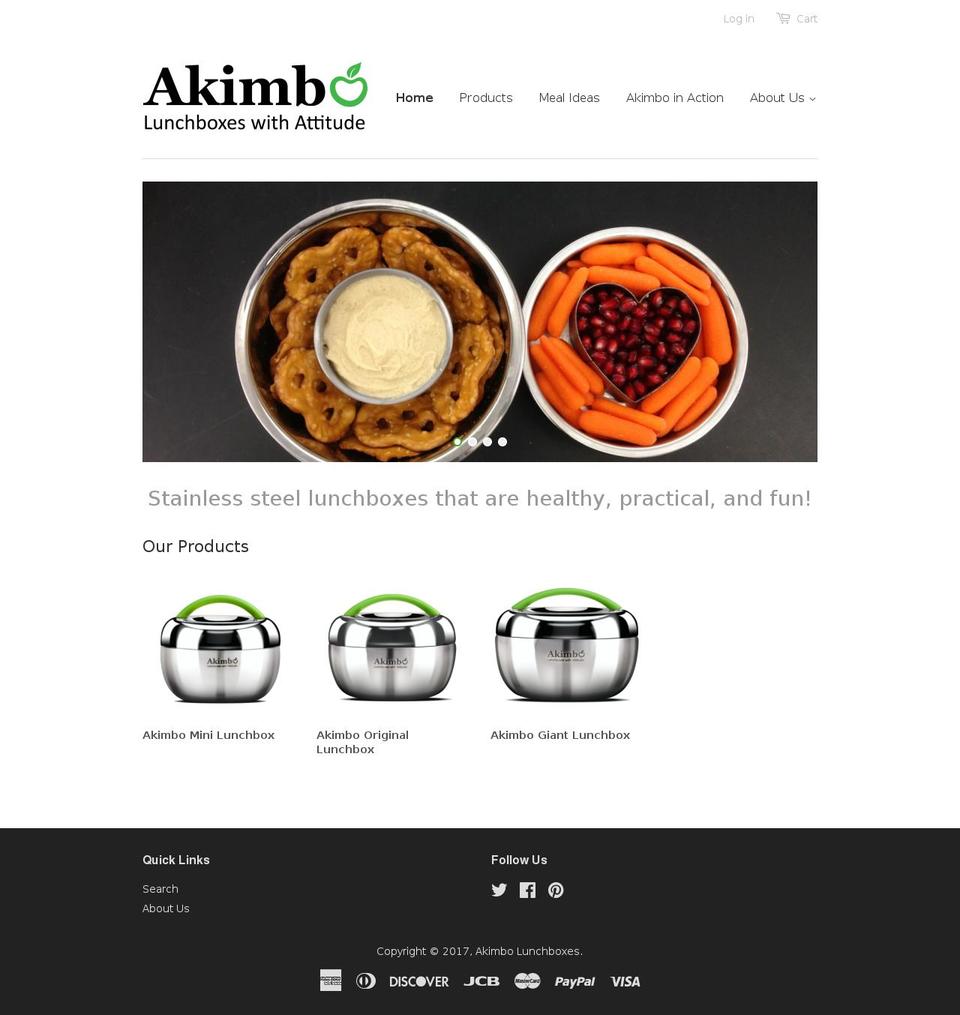 akimbolunchboxes.com shopify website screenshot