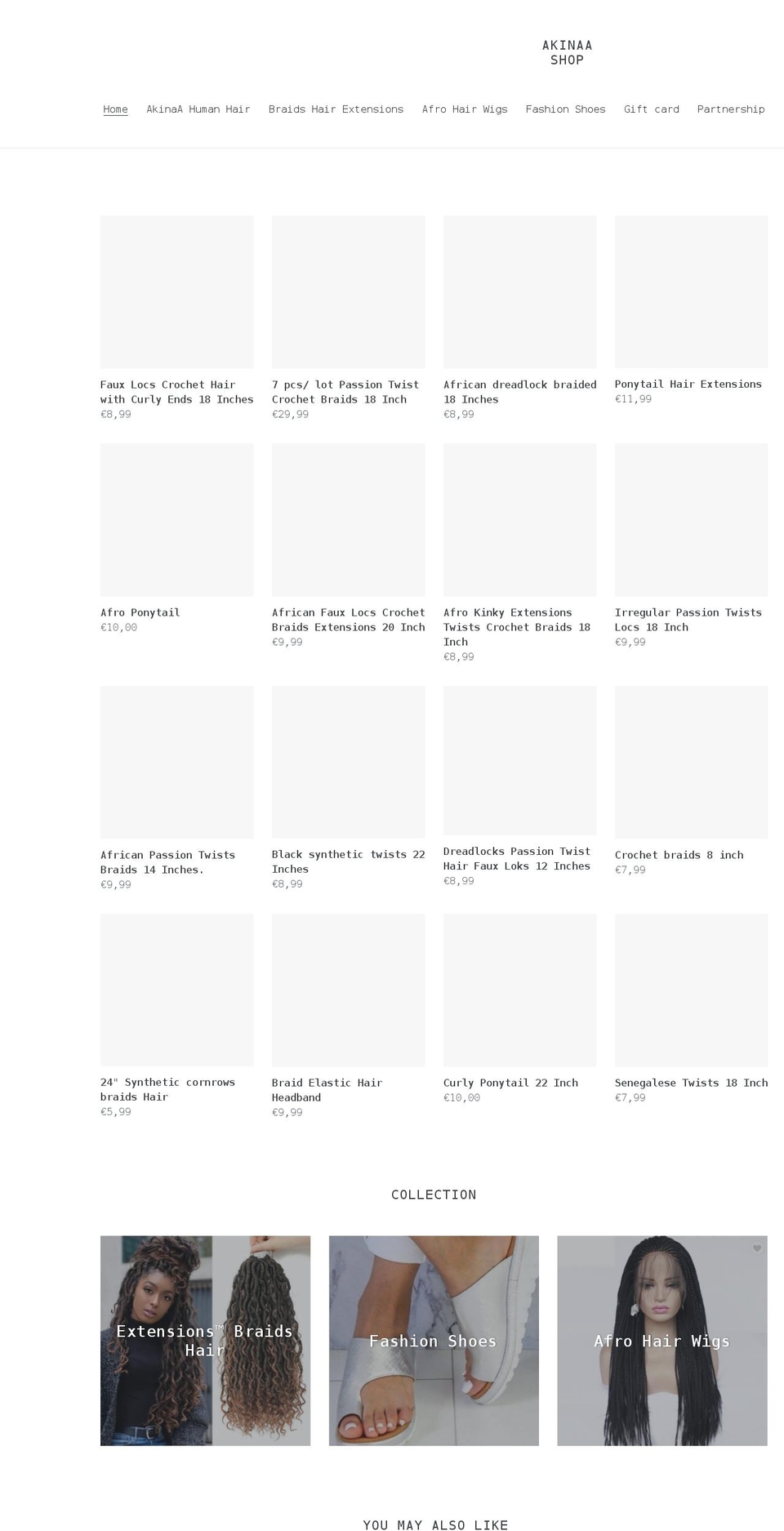 akinaashop.com shopify website screenshot