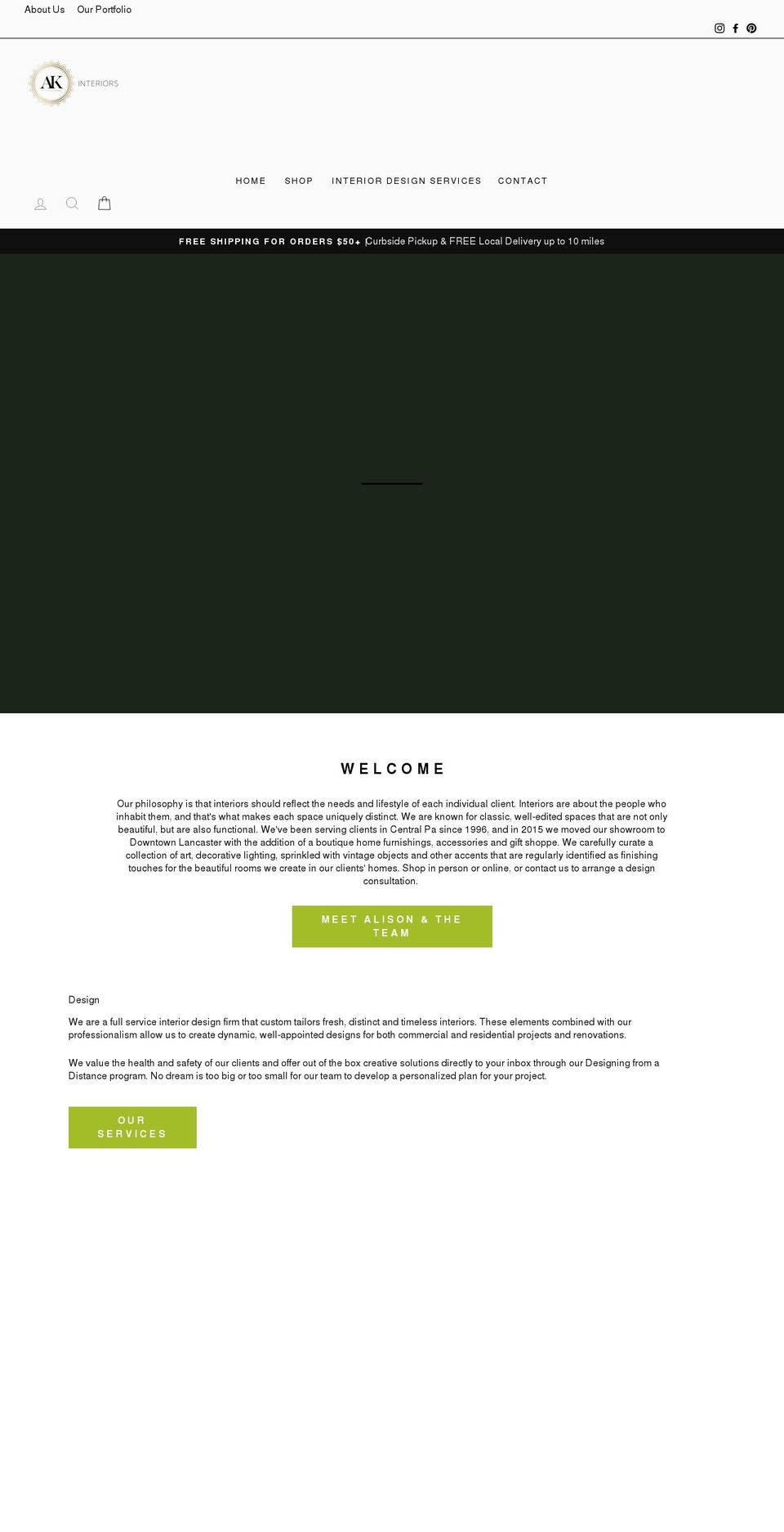 akinteriorsllc.com shopify website screenshot