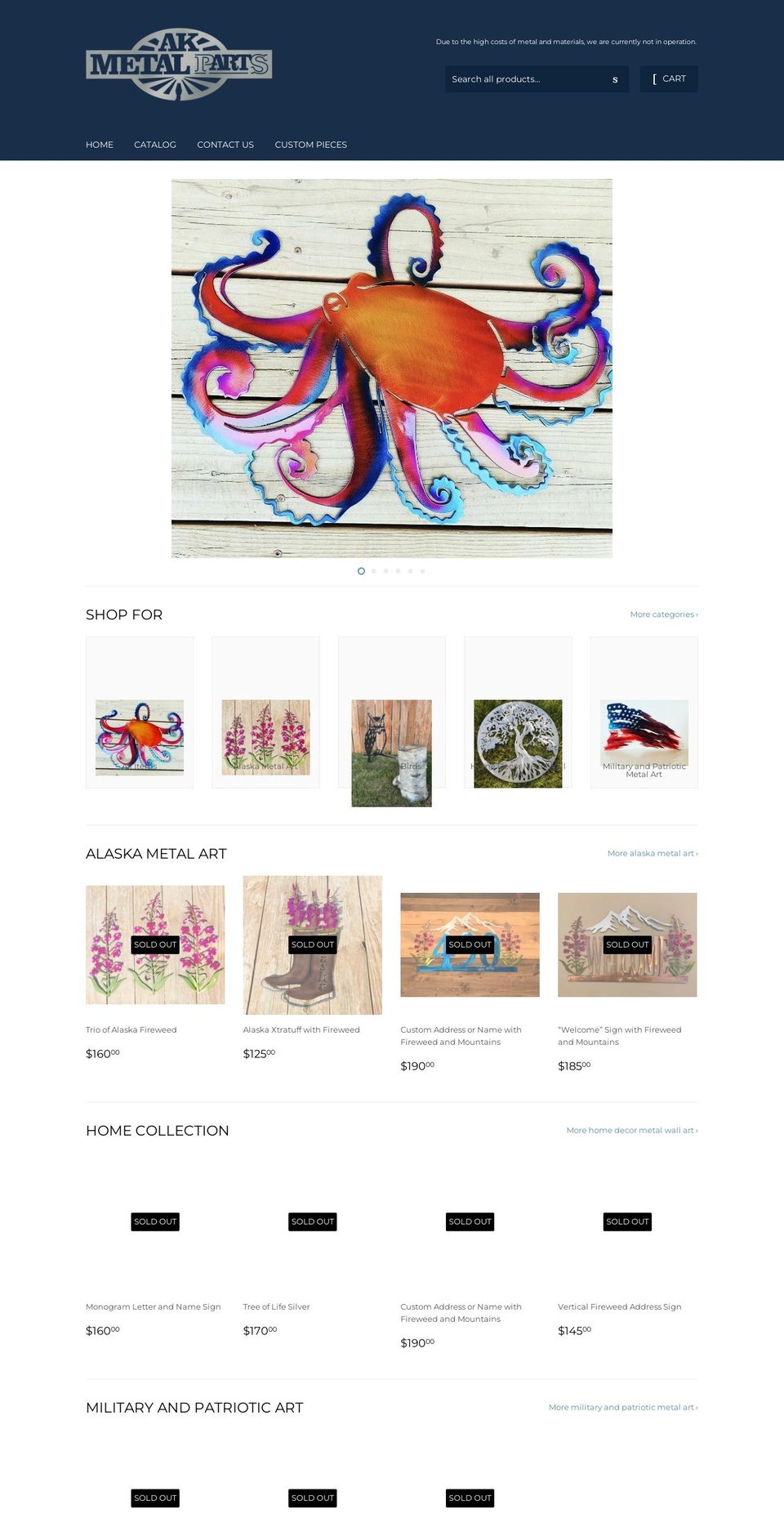 akmetalarts.com shopify website screenshot