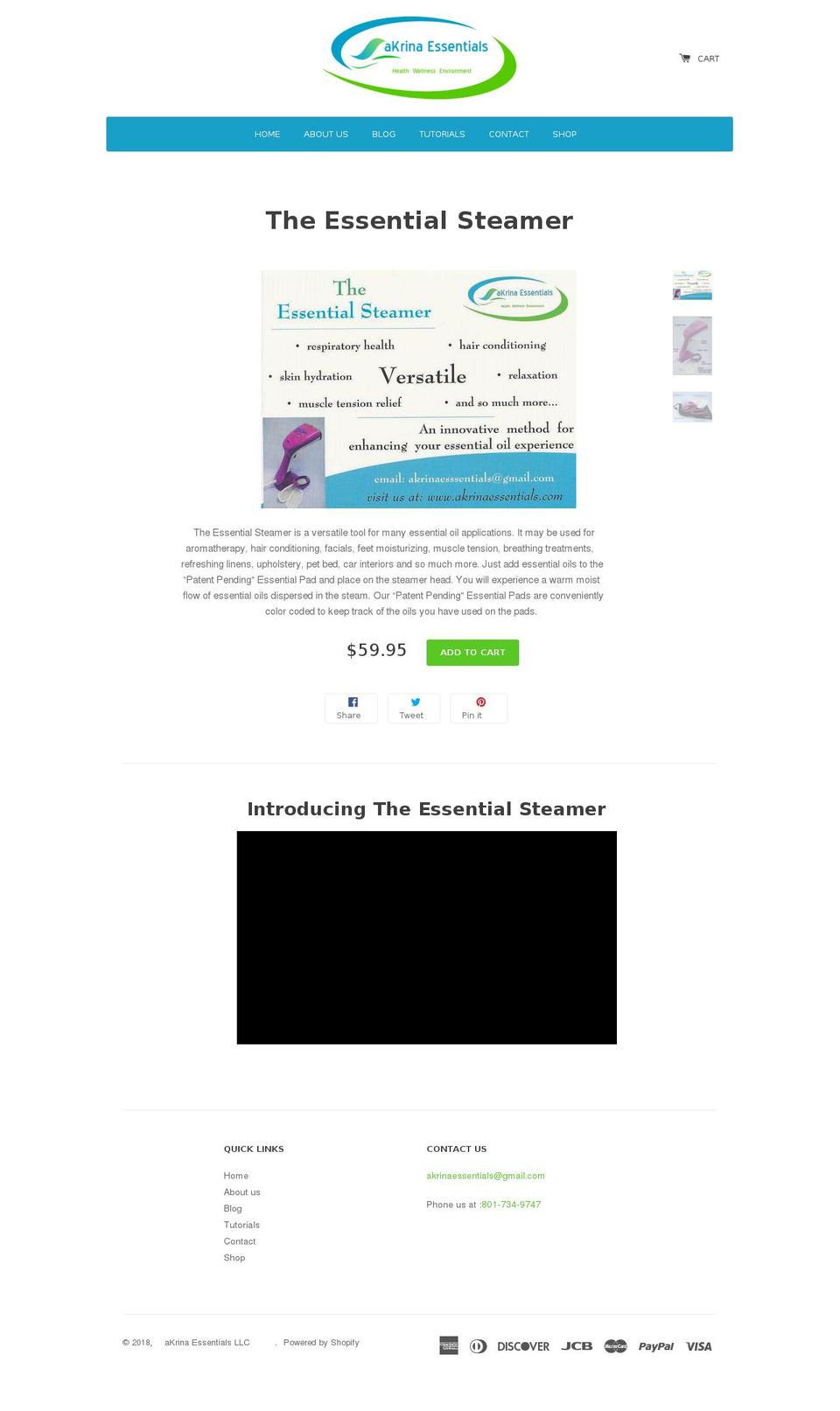 akrinaessentials.com — Shopify storefront screenshot