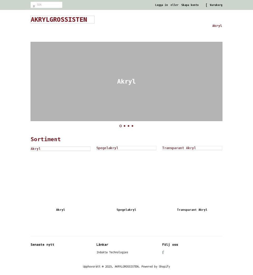 akrylgrossisten.se shopify website screenshot