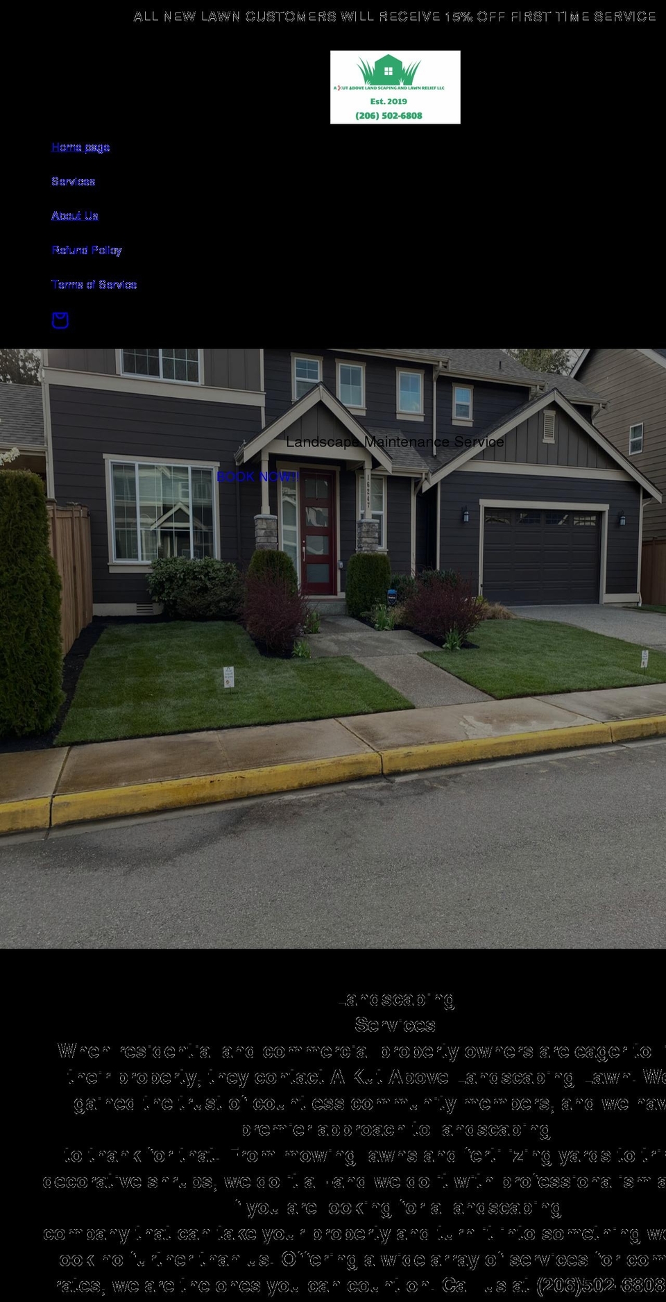 akutabovelandscapinglawnrelief.com shopify website screenshot