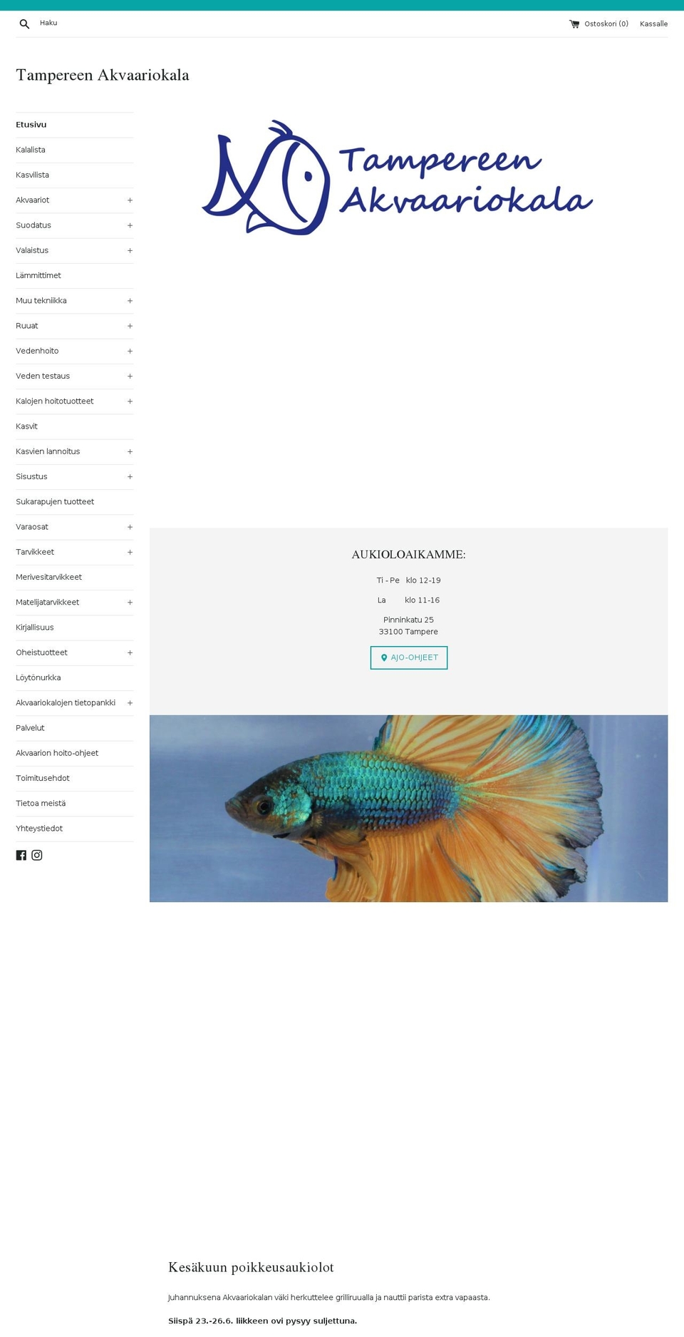 akvaariokala.fi shopify website screenshot