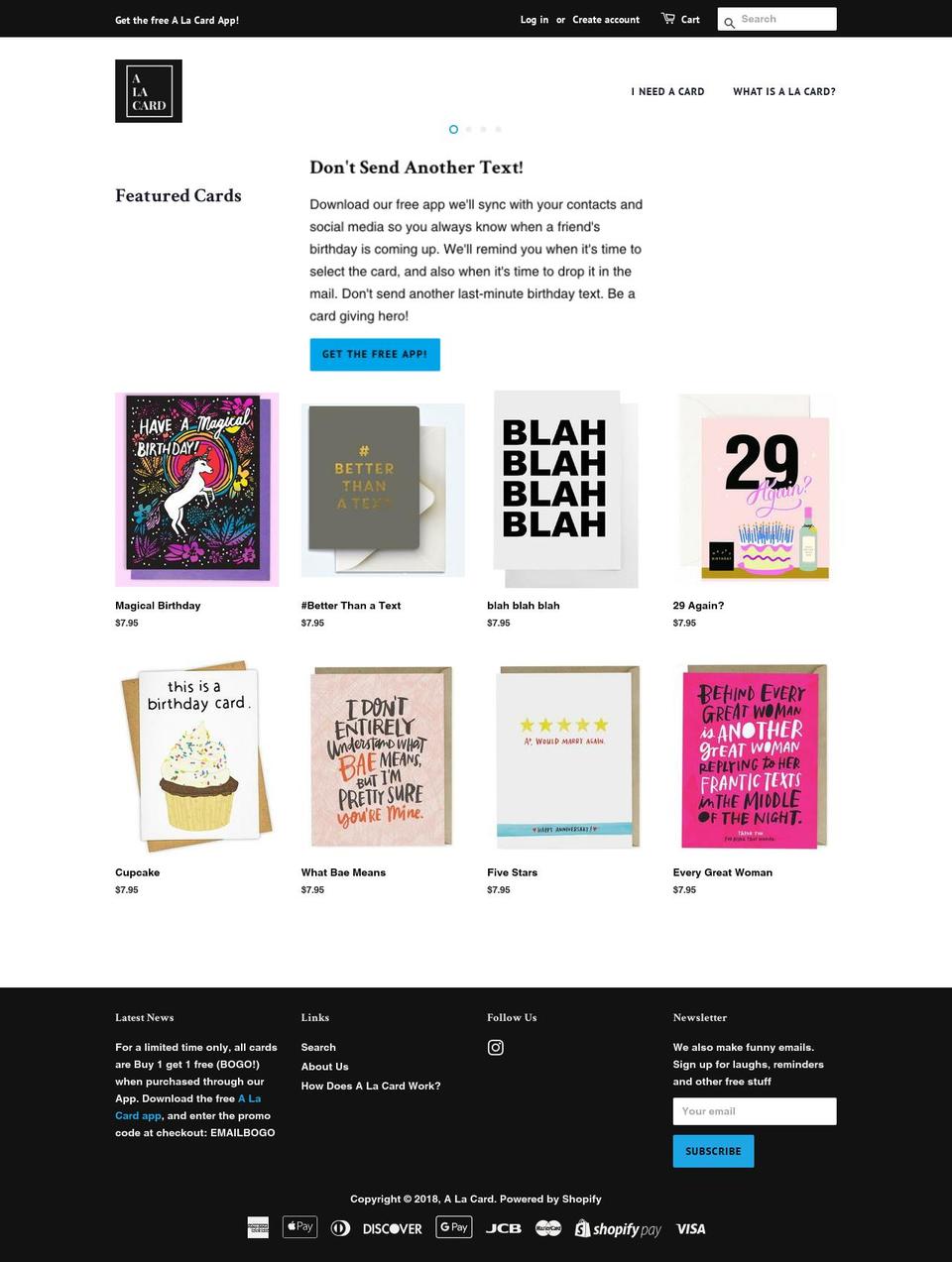 alacard.cards shopify website screenshot