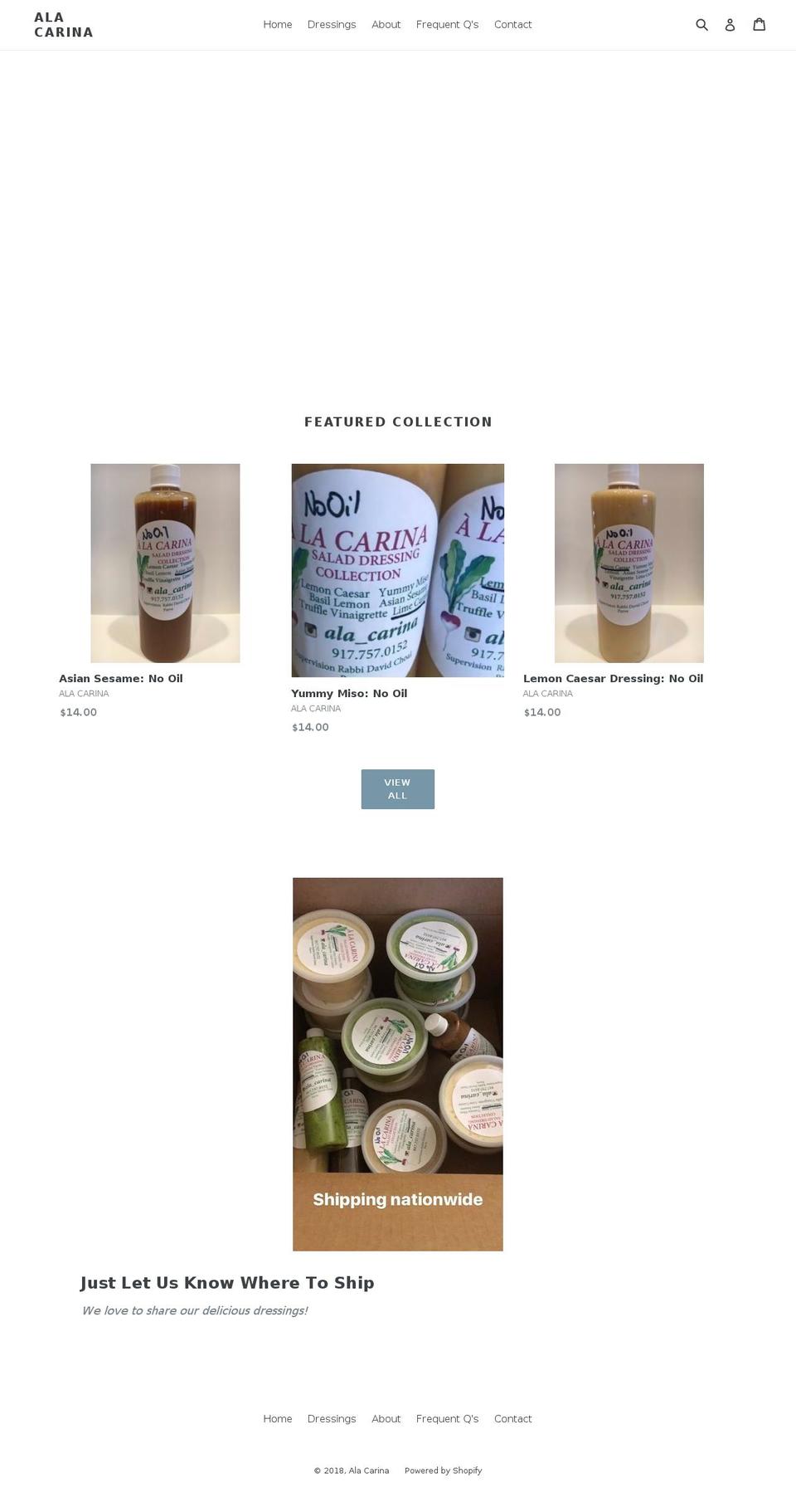 alacarina.com shopify website screenshot