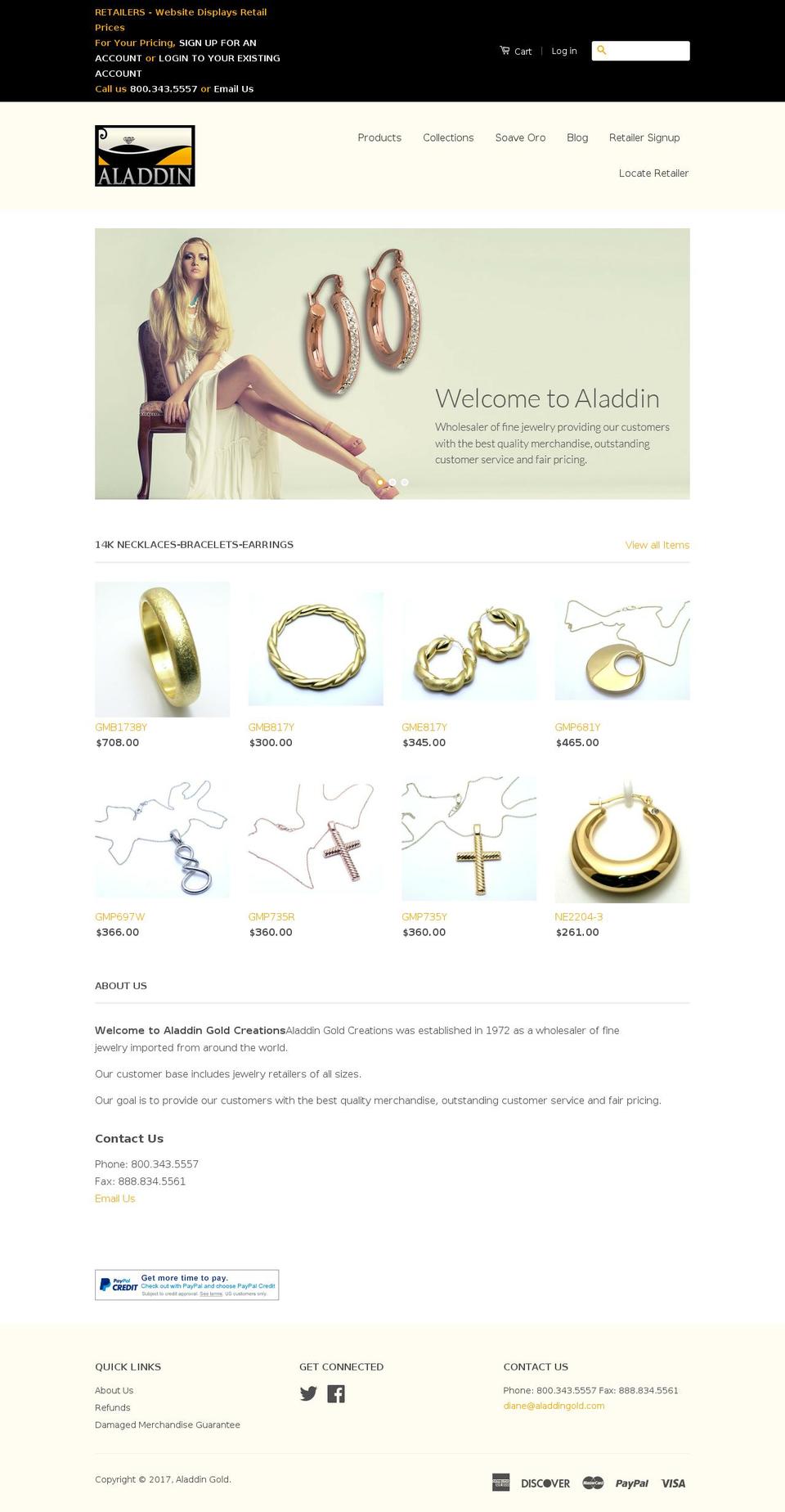aladdingold.com shopify website screenshot