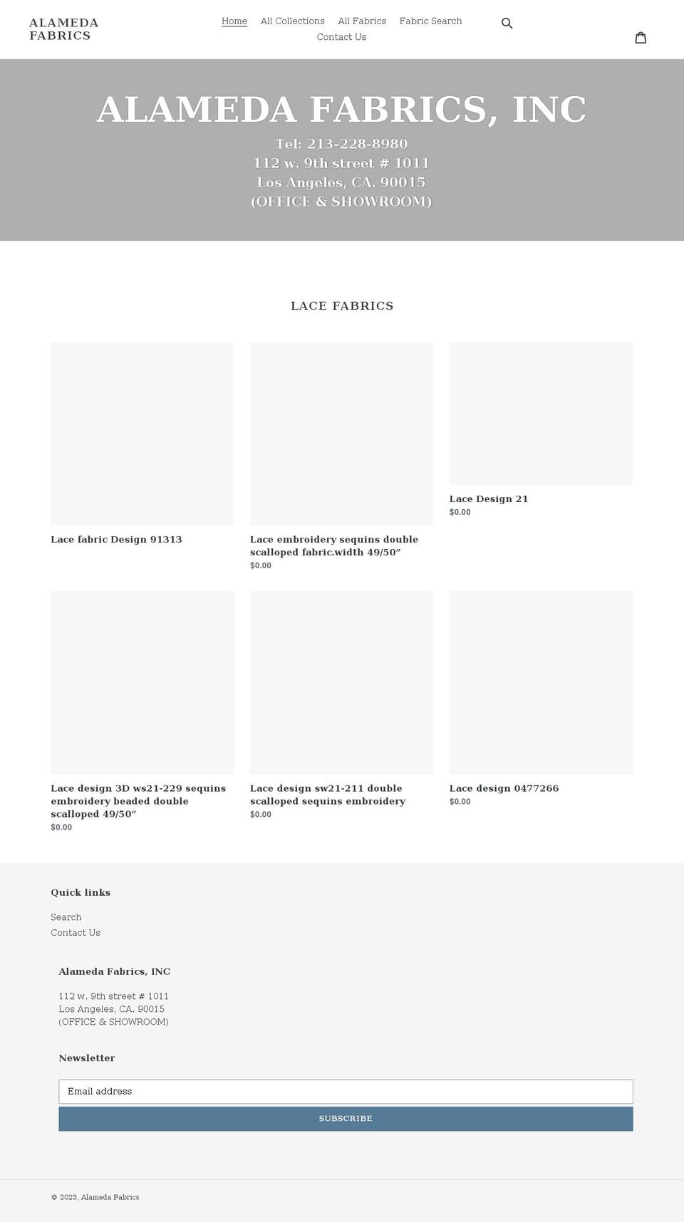 alamedafabrics.com shopify website screenshot
