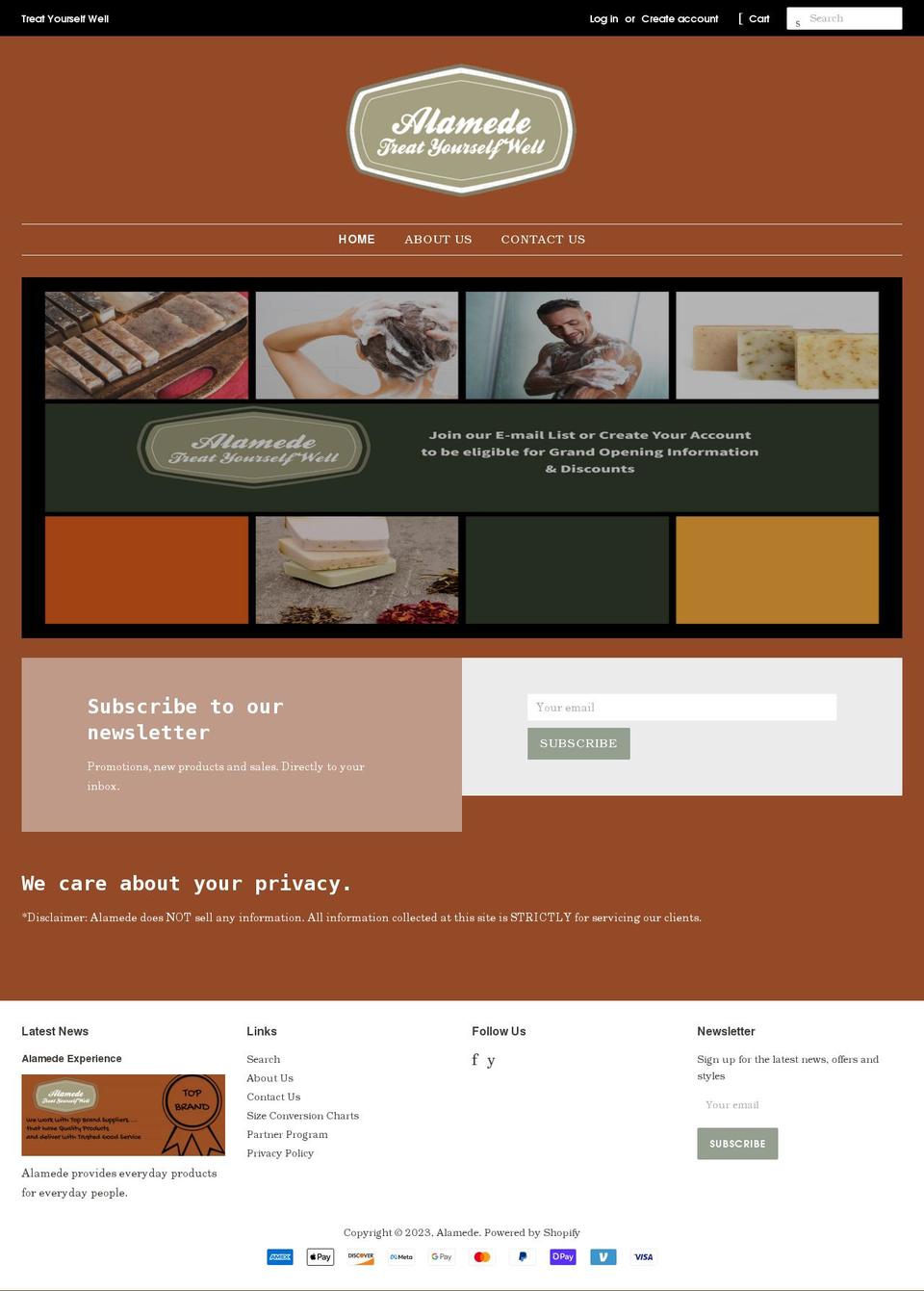 alamede.com shopify website screenshot