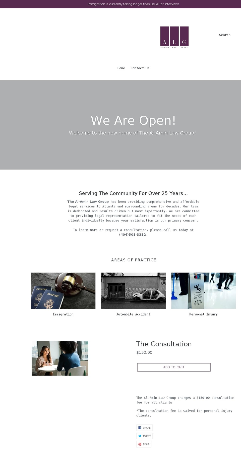 alaminlawgroup.com shopify website screenshot