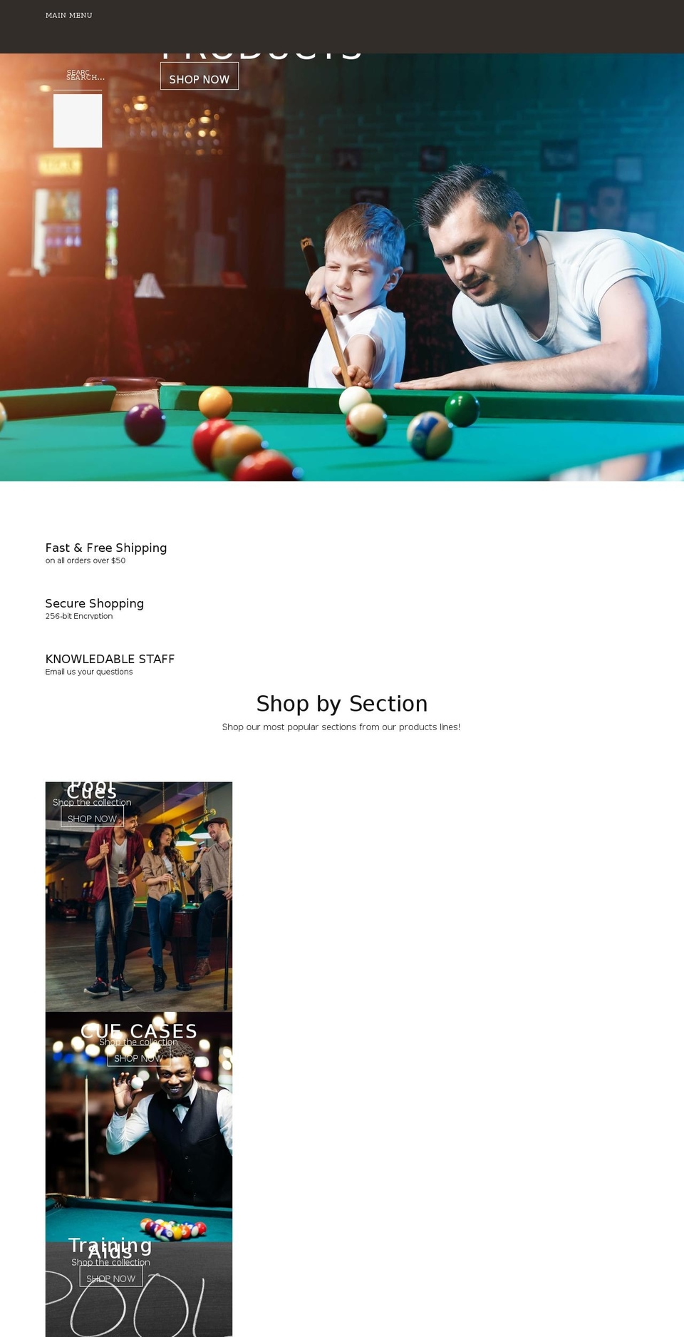 alamobilliards.com shopify website screenshot