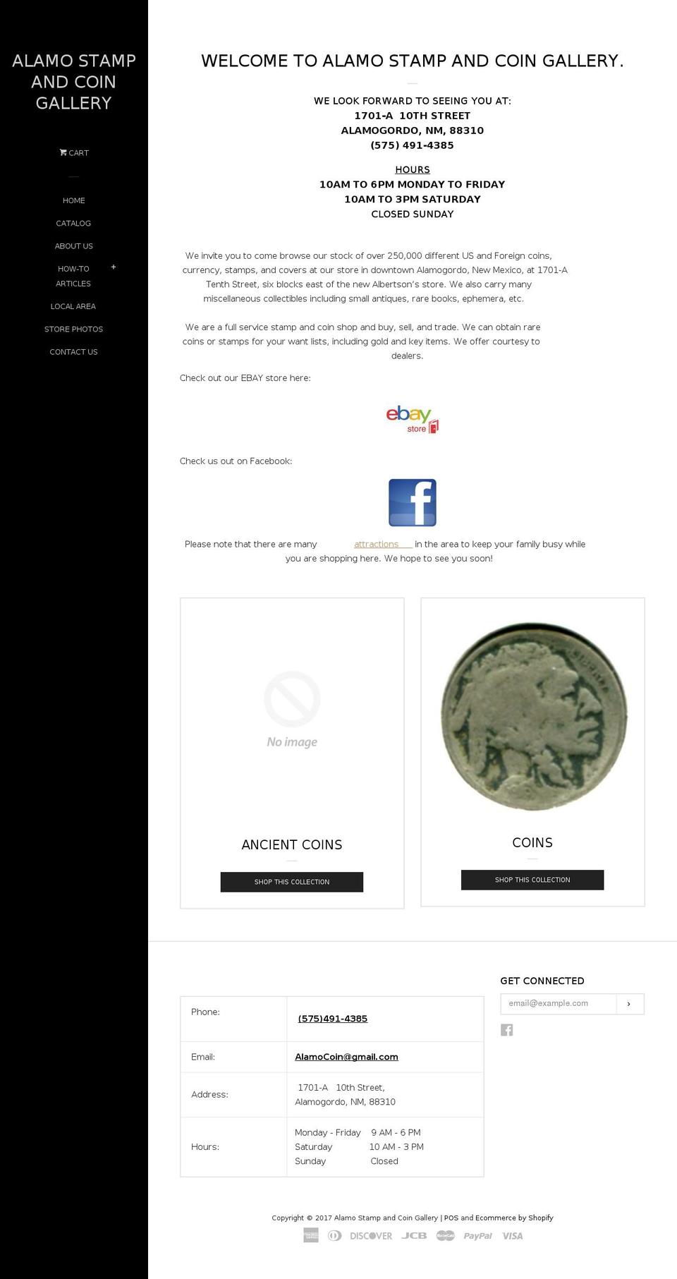 alamostampandcoin.com shopify website screenshot