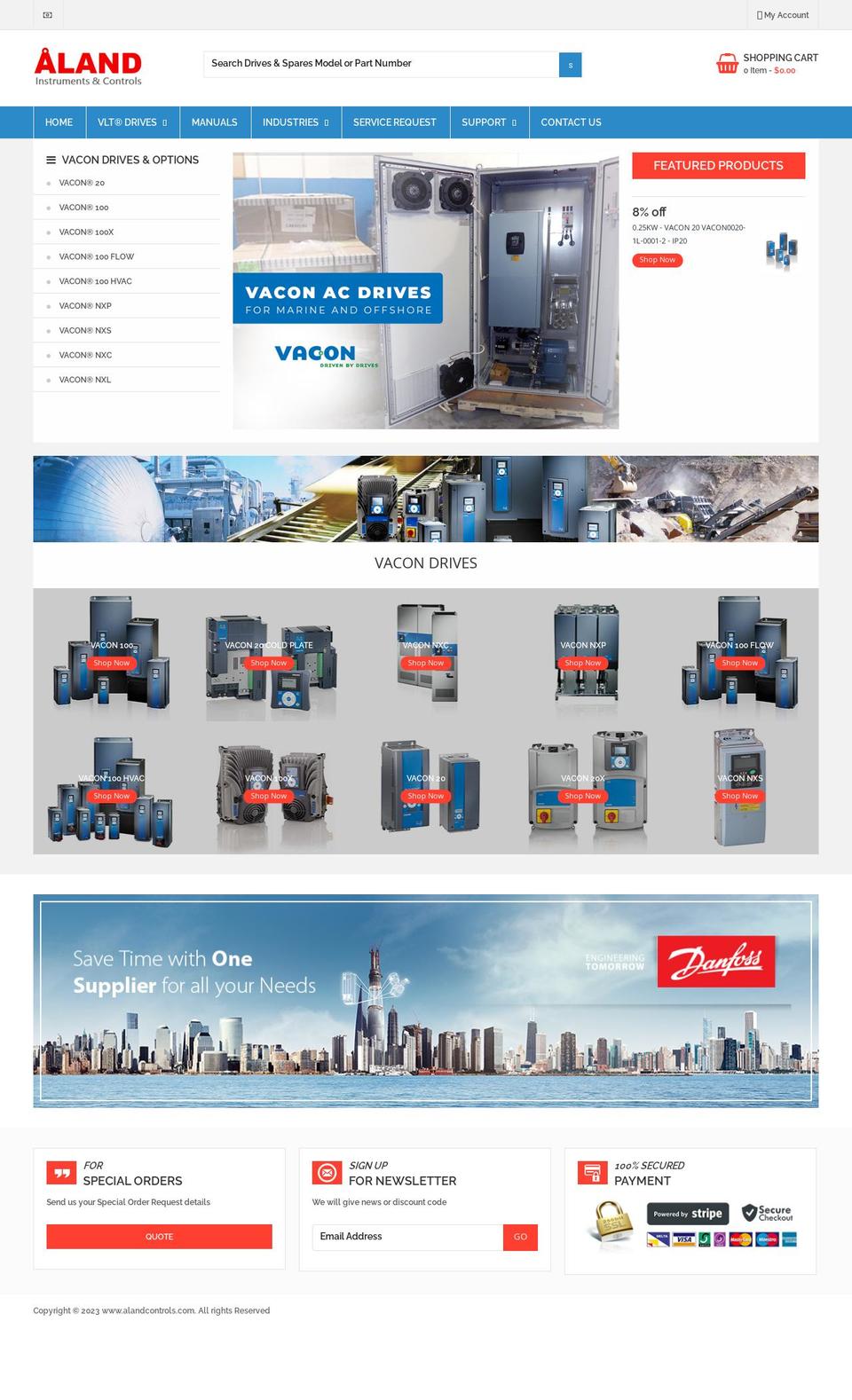 Spares Shopify theme site example alandcontrols.com